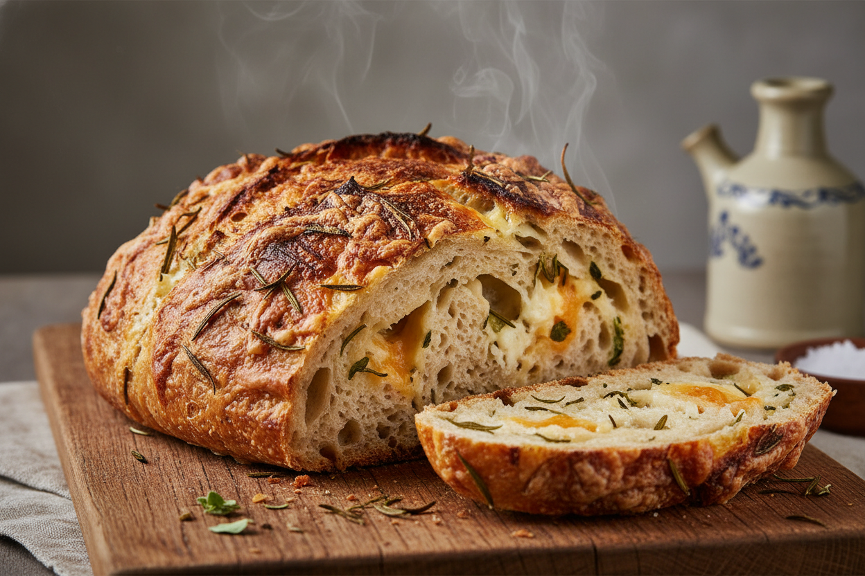 italian herb and cheese sourdough loaf authentic, real, 